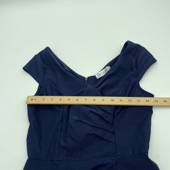 MUXXN Dress Navy Blue Retro Inspired Body Con Knee Length Stretch Women's MED - Picture 5 of 7